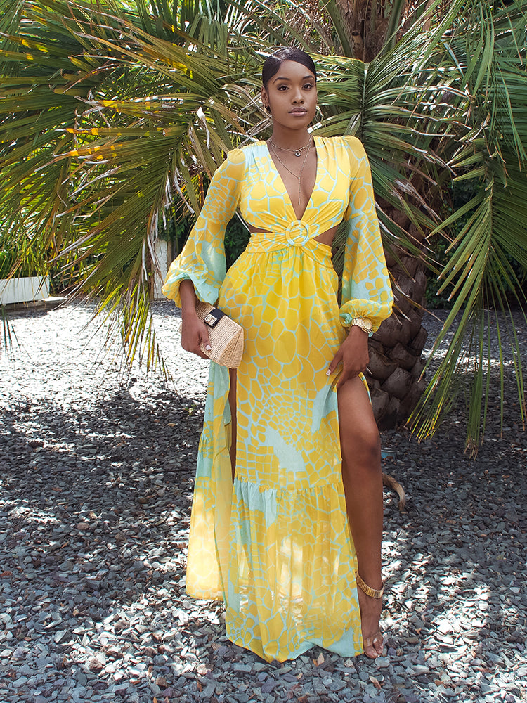 Belted Thigh Split Maxi Dress ...